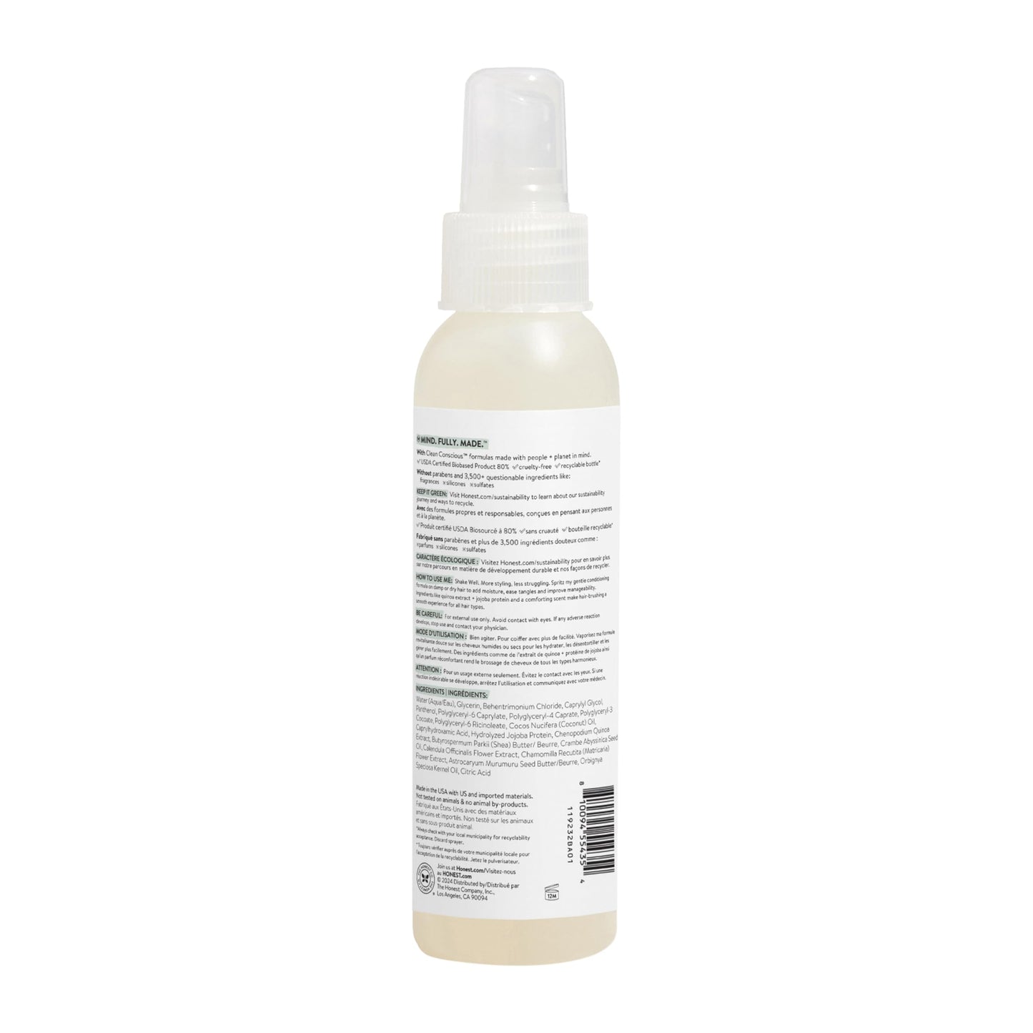 The Honest Company Conditioning Hair Detangler | Leave-in Conditioner + Fortifying Spray | Tear-free, Cruelty-Free, Hypoallergenic | Citrus Vanilla Refresh, 4 fl oz