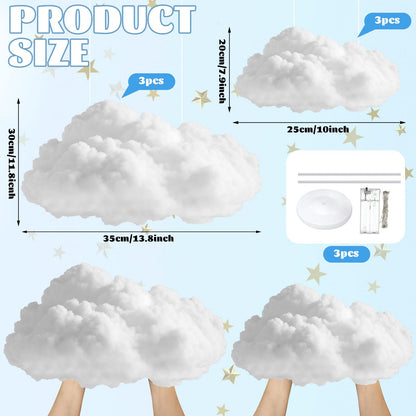 Wettarn 6 Set Cloud 3D Cloud LED DIY Lights Baby Shower Cloud Table Decor Hanging Cloud for Ceiling LED Cloud Kit Fake Cloud Ornament Artificial Cotton Cloud Prop for Wedding Bridal Party Room Decor