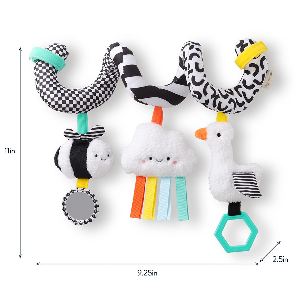 Itzy Ritzy Spiral Car Seat & Stroller Activity Toy - Stroller & Car Seat Toys for Ages 0 Months and Up - Hanging Toys Include Dangling Ring, Mirror and Textured Ribbons (Pastel Rainbow)