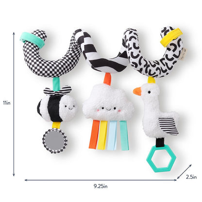 Itzy Ritzy Spiral Car Seat & Stroller Activity Toy - Stroller & Car Seat Toys for Ages 0 Months and Up - Hanging Toys Include Dangling Ring, Mirror and Textured Ribbons (Pastel Rainbow)
