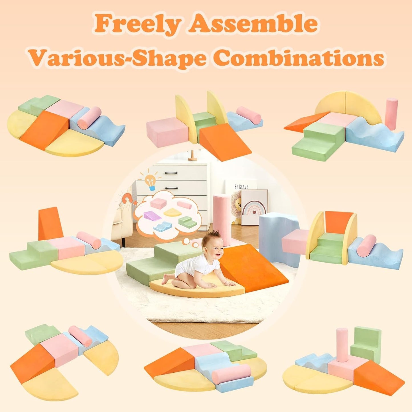 Climbing Toys for Toddlers, Toddler Climbing Toys Indoor, 7-Piece Soft Foam Climbing Blocks Set, Toddler Playtime Corner Climber Indoor Foam Play Gym for Climbing Crawling and Sliding