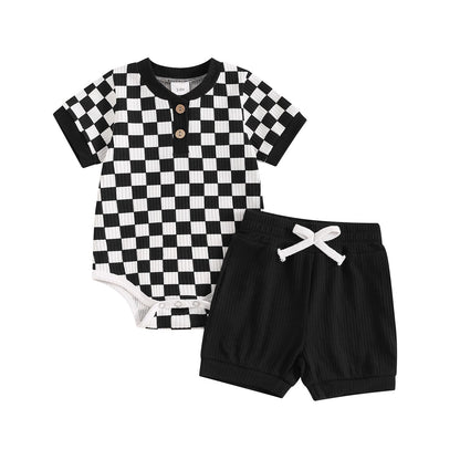 Newborn Baby Boy Girl Clothes 3 6 9 12 18 Months Ribbed Knit Short Sleeve Romper Shorts Set Infant Summer Outfits
