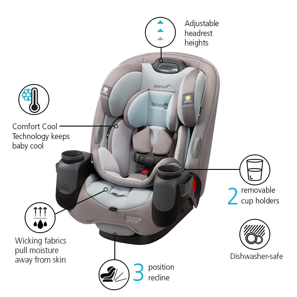 Safety 1st Grow and Go All-in-One Slim Convertible Car Seat, Rear Facing, 5-40 lbs, Forward Facing (30–65 lbs), High Back Booster Seat 40-100 pounds, Dunes Edge