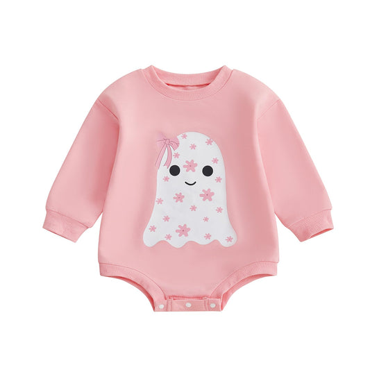 Newborn Boy Girl Halloween Outfit Flower Ghost Print Bodysuit Bow Sweatshirt Romper Halloween Clothes
