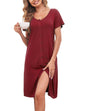 Ekouaer Women's Nightshirt Short Sleeve Button Down Nightgown V-Neck Sleepwear Pajama Dress