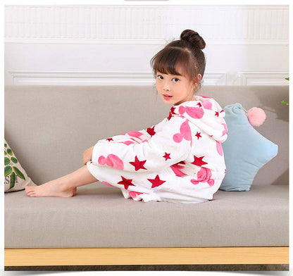Girls Robes, Plush Soft Coral Fleece Animal Print Hooded Bathrobe for Kids Boys