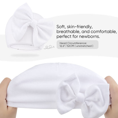 BQUBO Newborn Baby Girls Hats Mittens Set Hospital Hat Beanie Infant Bow Hats Baby Cotton Gloves for 0-6 Months