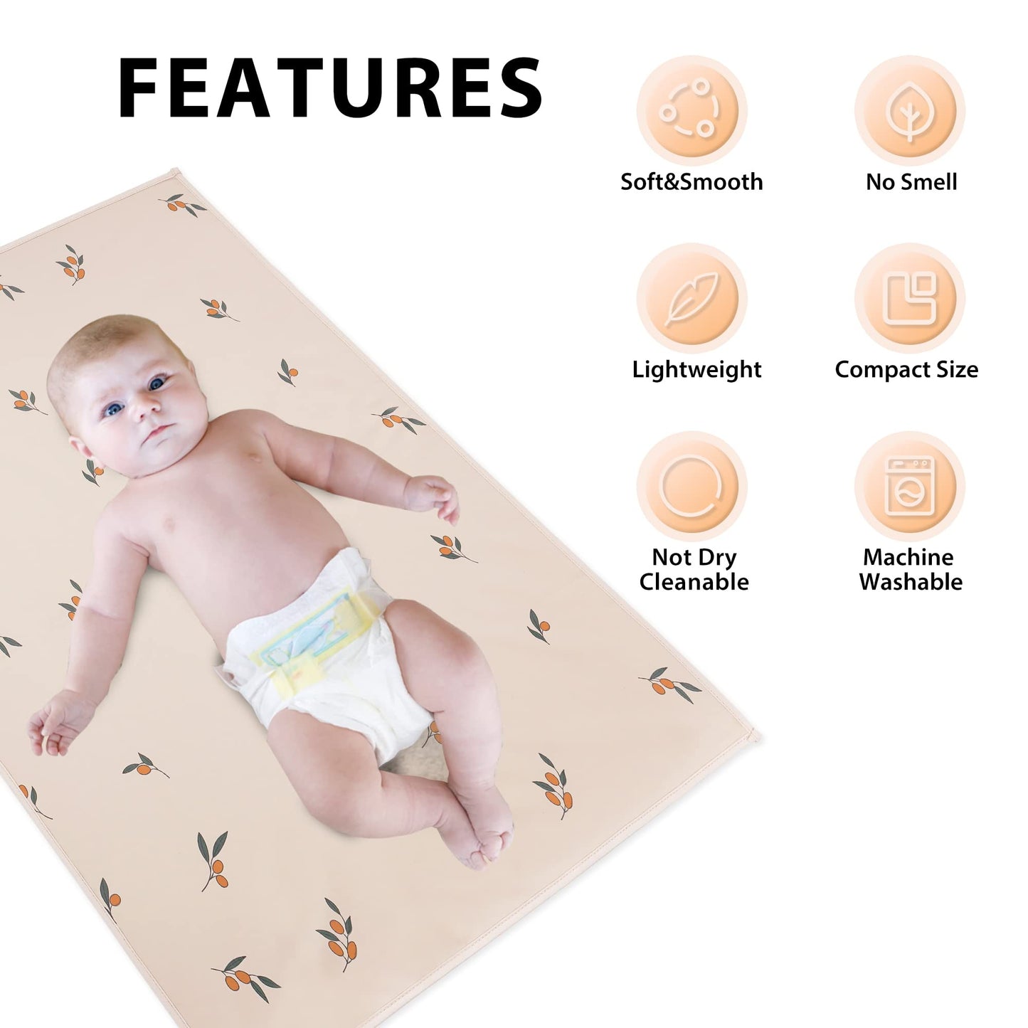 Vegan Leather Baby Changing Mat - Wipeable Portable Changing Pad, Foldable Travel Changing Mat for Baby, Newborns Toddlers Shower Gifts (Flower,20"*28")