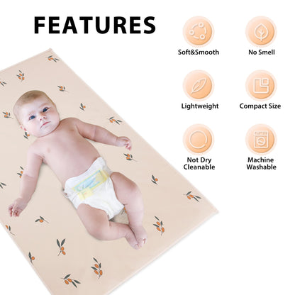 Vegan Leather Baby Changing Mat - Wipeable Portable Changing Pad, Foldable Travel Changing Mat for Baby, Newborns Toddlers Shower Gifts (Flower,20"*28")