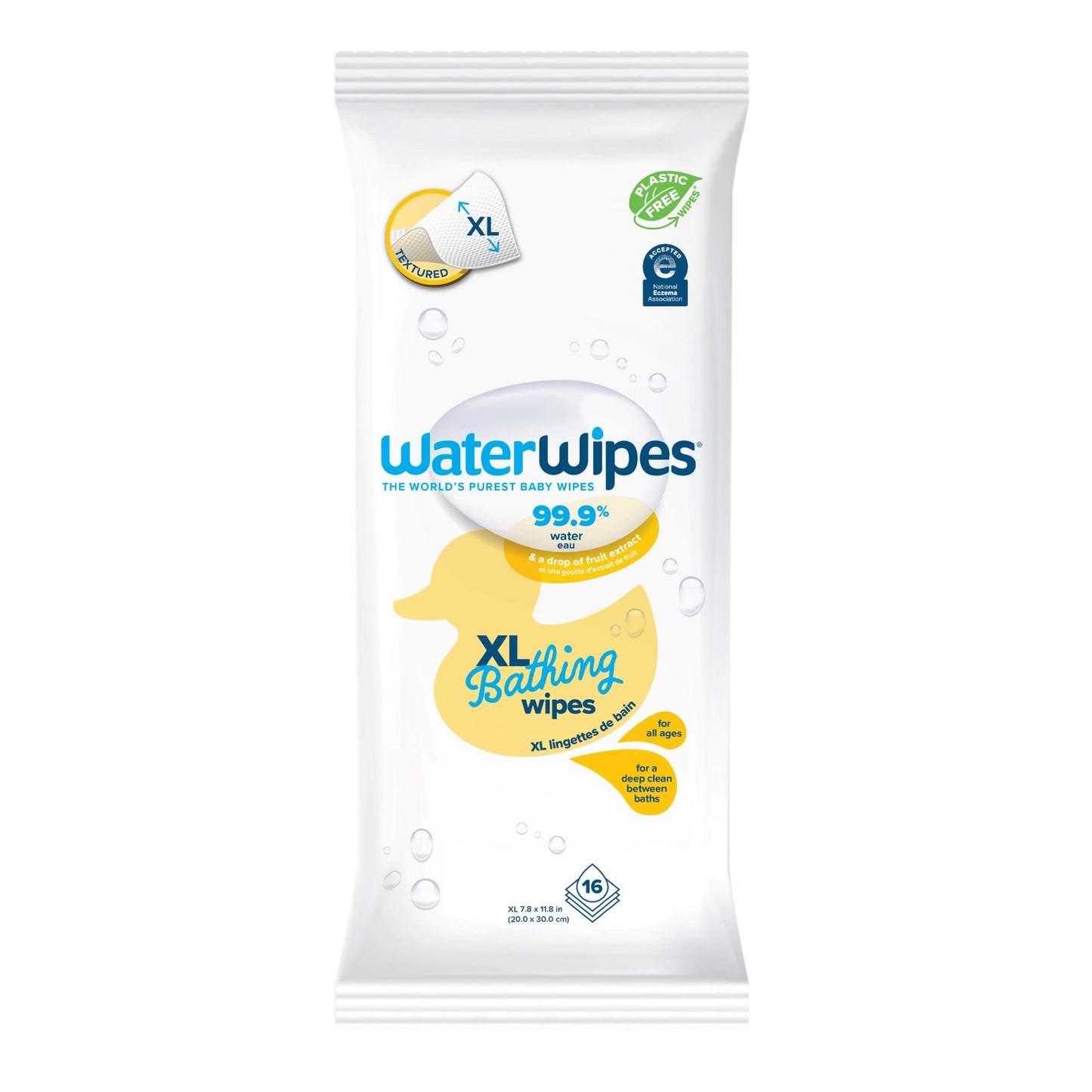 WaterWipes XL Bathing Wipes for Toddlers & Babies, 99.9% Water, 3-In-1 Cleans, Cares, Protects, Unscented & Hypoallergenic, 192 Count (12 Packs), Packaging May Vary