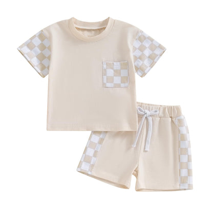 Karwuiio Toddler Baby Boy Summer Outfit Short Sleeve T-Shirt Tops Elastic Waist Shorts Set Baby Boys Clothes