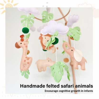 Safari Baby Mobile, Jungle Mobile for Crib, Crib Mobile for Boys and Girls, Nursery Mobile for Bassinet, Pack and Play,Lion Elephant Giraffe Hippopotamus Mobile