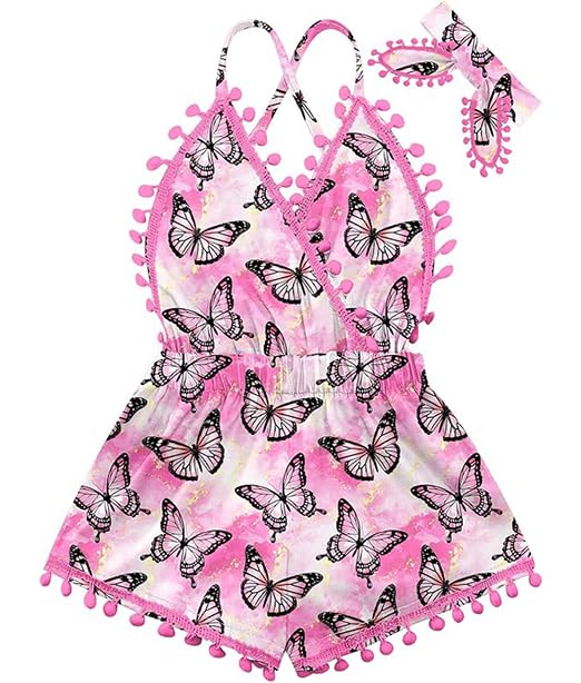 6M-3T Baby Girl Backless Bodysuit Outfit Set Romper Jumpsuit with Headband