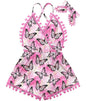 6M-3T Baby Girl Backless Bodysuit Outfit Set Romper Jumpsuit with Headband
