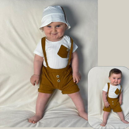Unutiylo Baby Boy Outfits 0-12 Months Short Sleeve Romper Suspenders Pants Spring Summer clothes