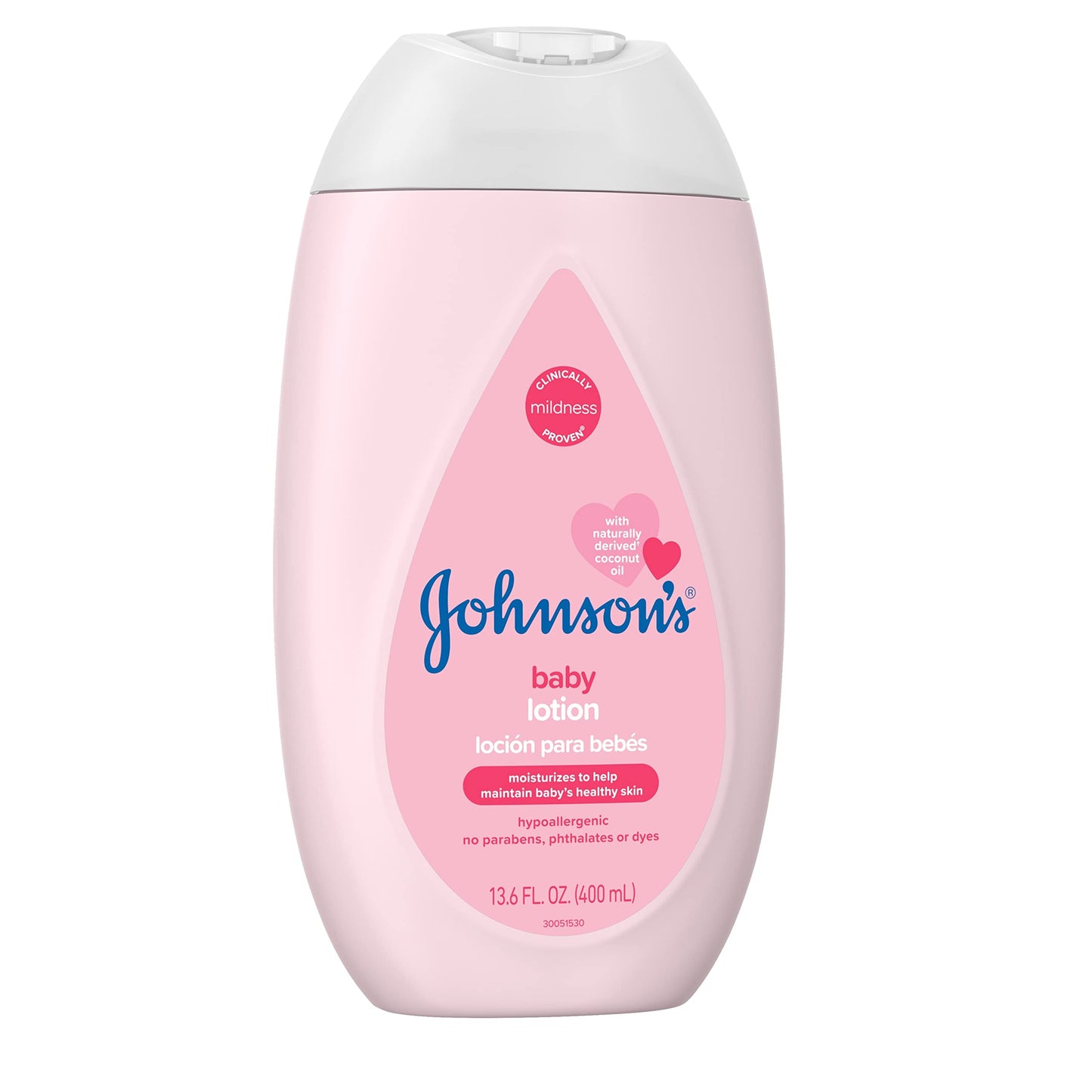 Johnson's Moisturizing Mild Pink Baby Lotion with Coconut Oil for Delicate Baby Skin, Dye-Free, Hypoallergenic & Dermatologist-Tested, Baby Skin Care, 13.6 fl. oz