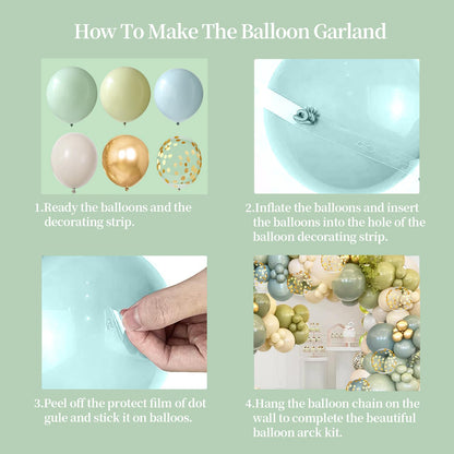 Dusty Green Blue Balloon Garland Arch Kit, Sage Green And Blue Balloon Arch Kit With Sand White Green Gold Balloons for Baby Shower Neutral Birthday Jungle Safari Wedding Birthday Party Decorations