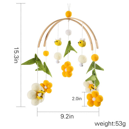OESSUF Baby Mobile for Crib, Crib Nursery Mobile for Boys Girls, Boho Bee Flower Nursery Decor Soothe Toy Baby Shower Set for Infant Bedroom Hanging Decoration Toy, Pink