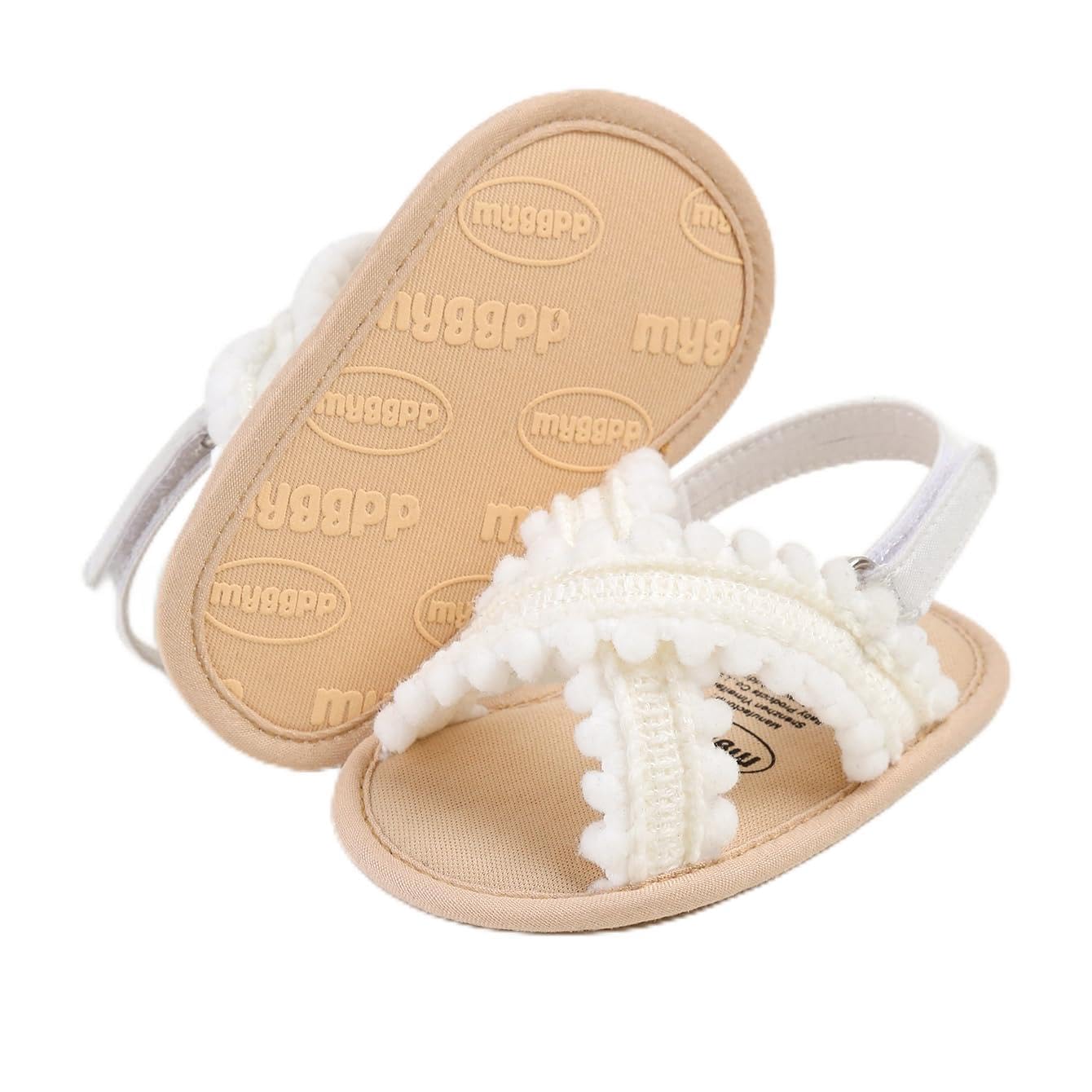 SOFMUO Baby Girls Sandals Premium Soft Sole Infant Indoor Flat Newborn Slippers Lightweight Comfort Toddler Summer Princess Dress Shoes