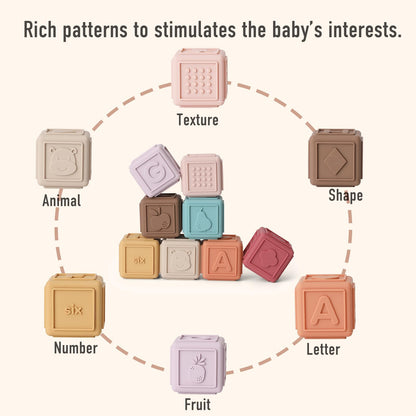 Baby Blocks Stacking for Babies Silicone Soft Building Blocks Teethers Montessori Toys for Babies Education Toys for Toddler Baby 8 PCS-Gentle