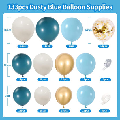 Dusty Blue Balloon Arch Kit, Dusty Baby Blue Balloons Arch Kit With Metallic Gold Sand White Gold Confetti Balloons for Wedding Bridal Shower Boy Birthday Party Baby Shower Decorations
