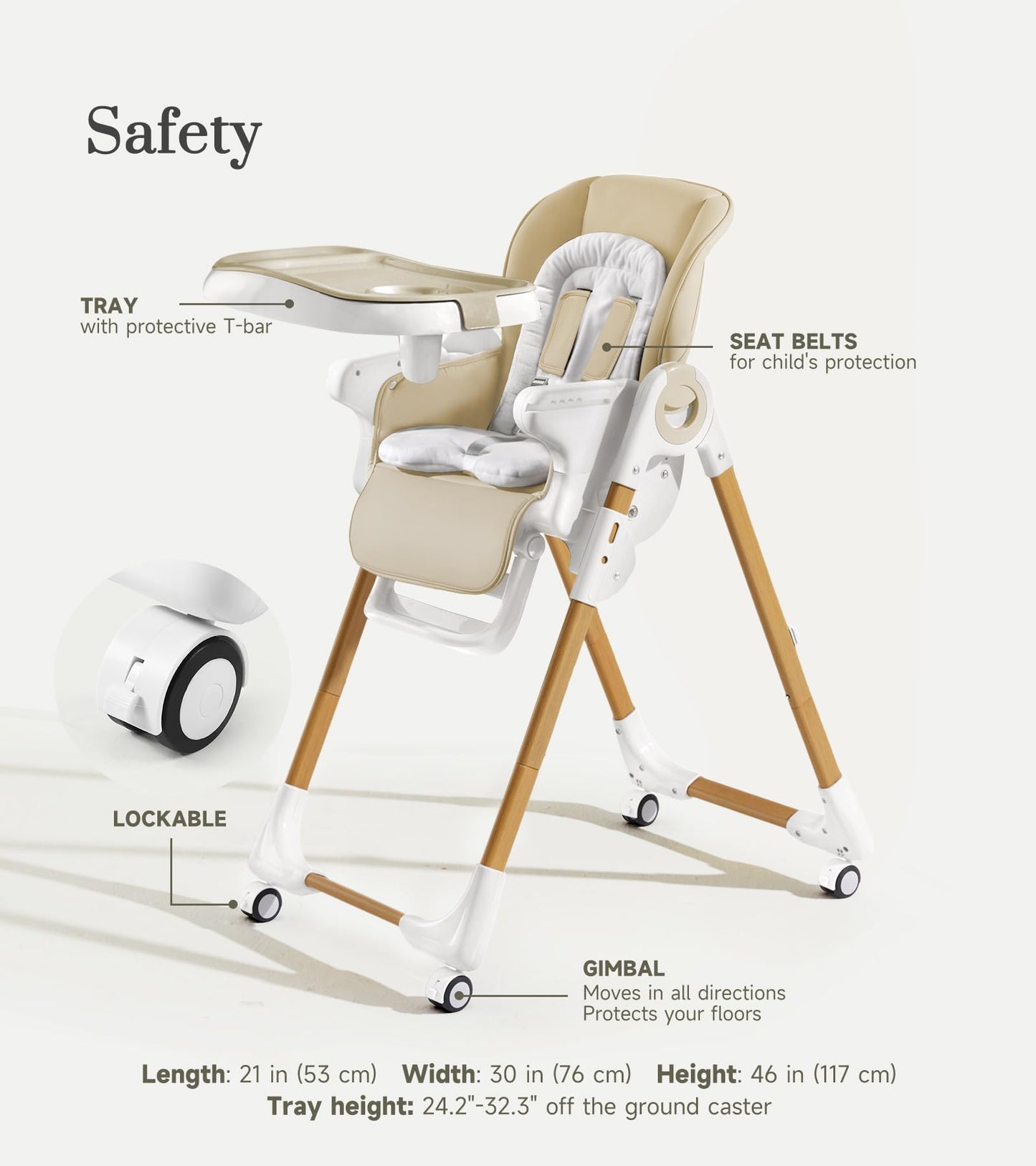 Convertible High Chairs for Babies and Toddlers, Height Adjustable Baby High Chair, High Chair with Removable Tray, Adjustable Backrest and Pedal, Portable Baby Dinning Chair with Lockable Wheels