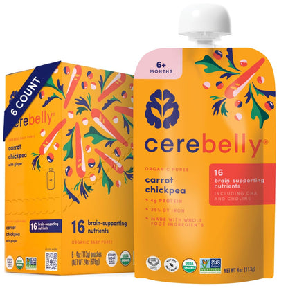 Cerebelly Organic Baby Food Pouches Variety Pack – Organic Veggie Purees for Toddlers | No Added Sugar, Fiber, Non-GMO | Blended Toddler Pouches | 4 Ounce BPA-Free Pouch | 4 Flavors | 8 Count