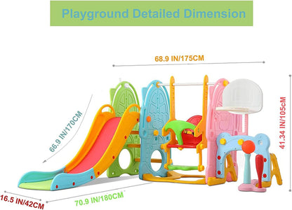 UNICOO - Toddler Slide and Swing Set, Kids Indoor and Outdoor Playground Combination for Boys & Girls (Kids Playground Set-8 in 1 - Mixed Color)