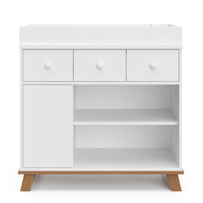 Storkcraft Modern Nursery Changing Table Dresser (White with White) – GREENGUARD Gold Certified, Dresser for Nursery, Changing Table With Drawers