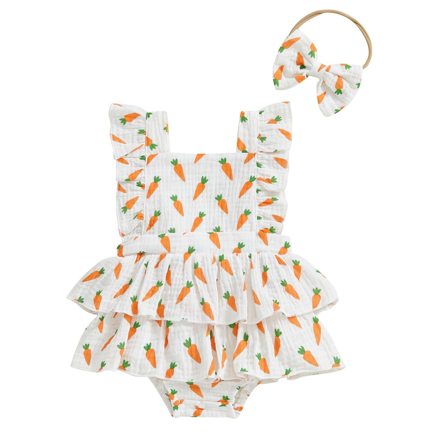 Baby Girls Flutter Sleeve Ruffles Layered Romper Dress Cute Patterns Printed Holiday Outfit with Headband
