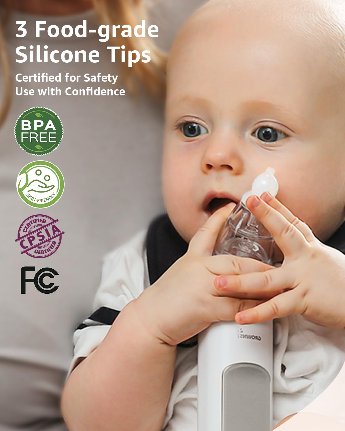 GROWNSY Nasal Aspirator for Baby, Electric Nose Aspirator for Toddler, Baby Nose Sucker, Automatic Nose Cleaner with 3 Silicone Tips, Adjustable Suction Level, Music and Light Soothing Function