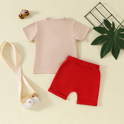Toddler Baby Boy Summer Clothes Embroidered Farm Tractor Shirt and Short Set 2-Piece Outfits for Boys