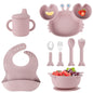 Silicone Baby Feeding Set with BPA-Free Suction Plates, Bowl, Silicone Bibs, Sippy Cup, 2 Set Forks and Spoons for Babies 8PCS Baby Led Weaning Supplies Self Feeding Utensils for Toddlers Kids (Pink)