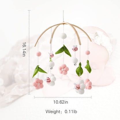 OESSUF Baby Mobile for Crib, Crib Nursery Mobile for Boys Girls, Boho Bee Flower Nursery Decor Soothe Toy Baby Shower Set for Infant Bedroom Hanging Decoration Toy, Pink