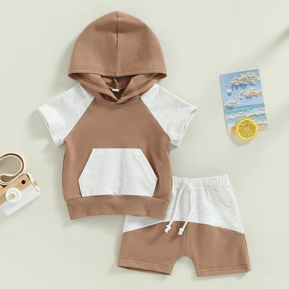 Toddler Baby Boy Summer Outfit Short Sleeve Hooded Stripes Top Casual Shorts Set Infant Newborn Clothes 6 12 18 24 Month