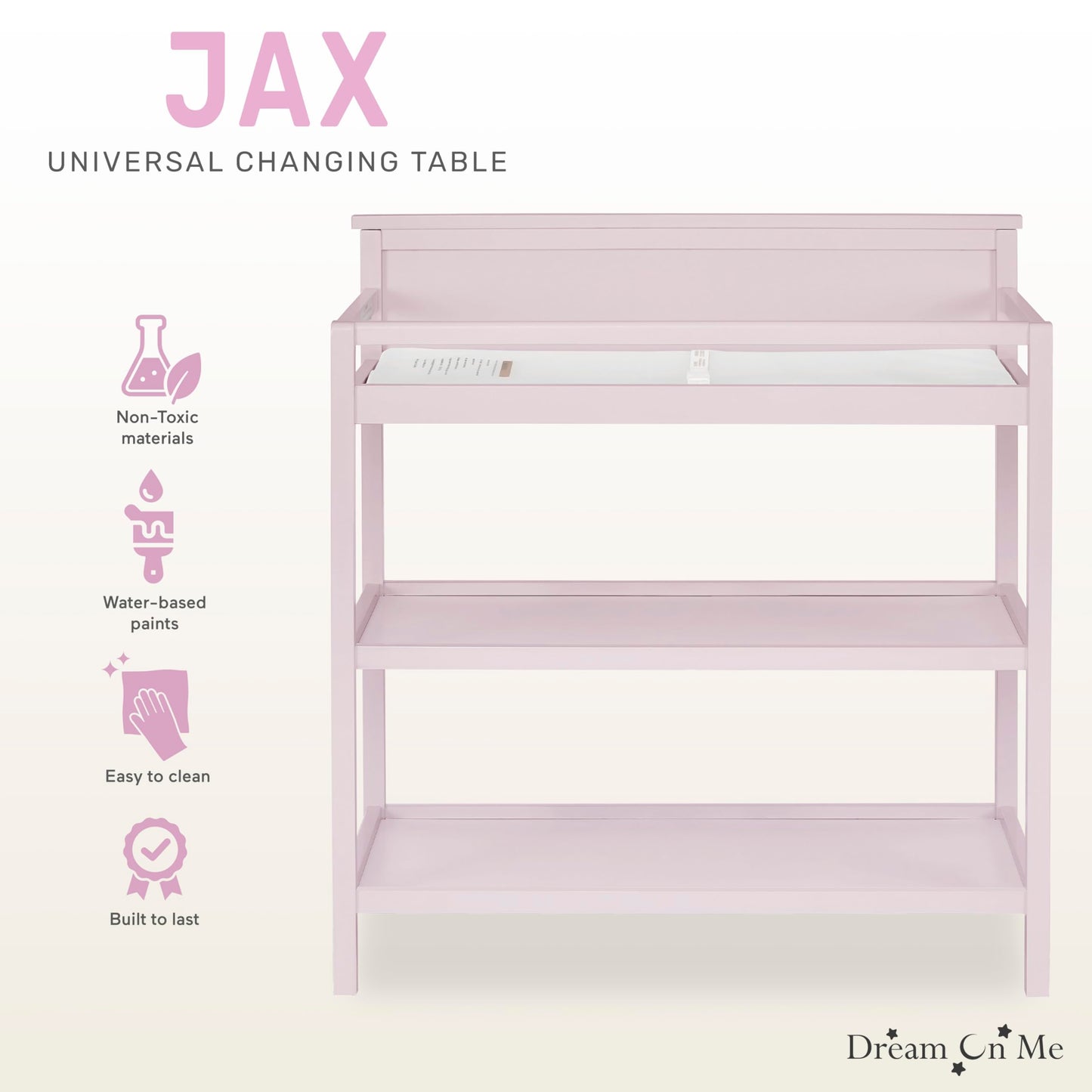 Dream On Me Jax Universal Changing Table, Blush Pink , 34x20x40 Inch (Pack of 1)