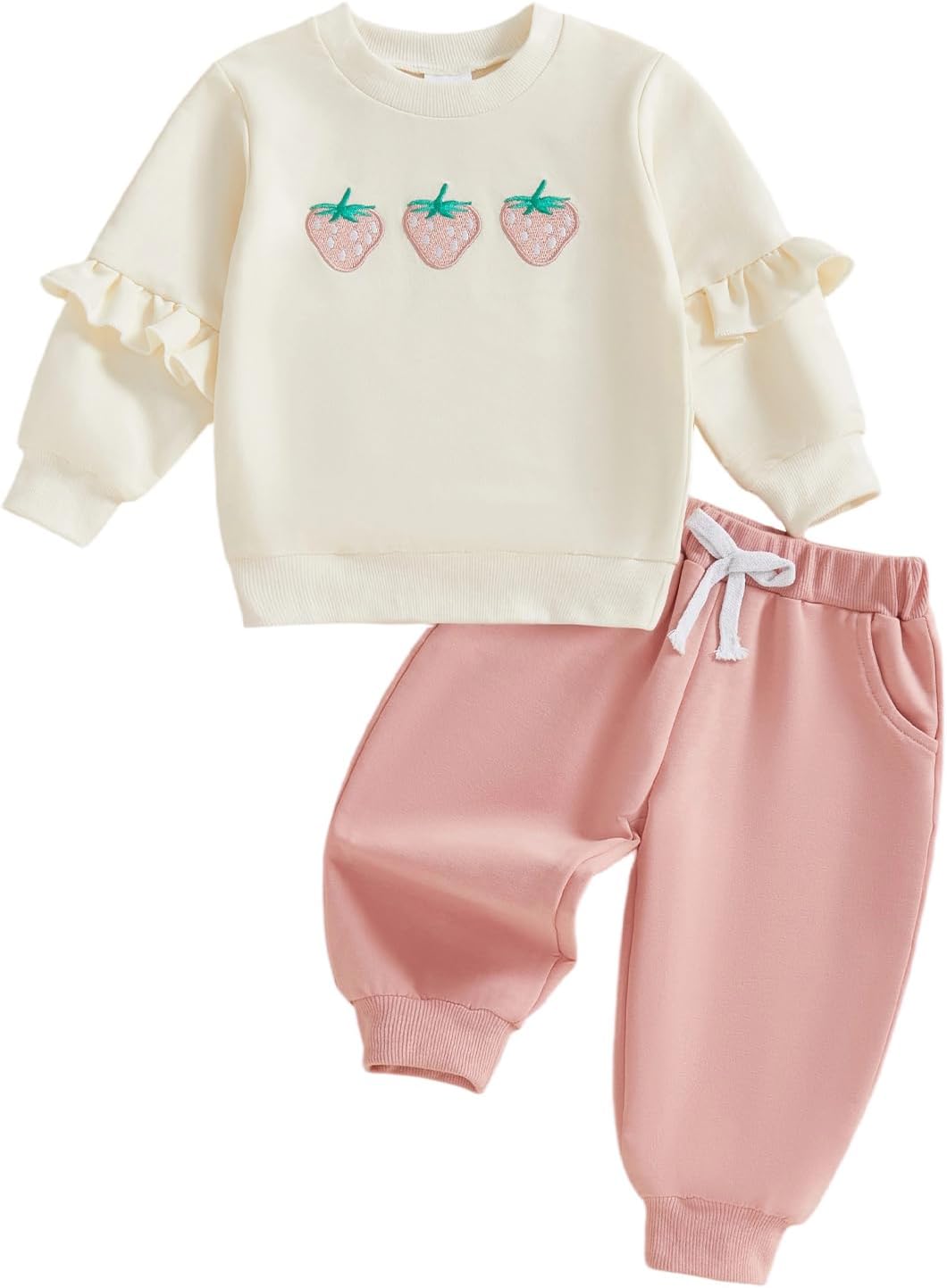 Kupretty Baby Girl Clothes Toddler Fall Winter Outfit Ruffles Crewneck Bow Pullover Sweatshirt + Joggers Pants Set