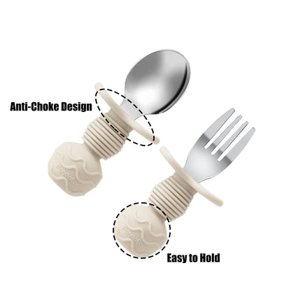 PandaEar 6 Pack Stainless Steel Toddler Spoons and Fork Feeding Set - Anti-Choke First Self Feeding Utensils for Kids Baby Girls Led Weaning Ages 18 Months+ (Pink/Beige)