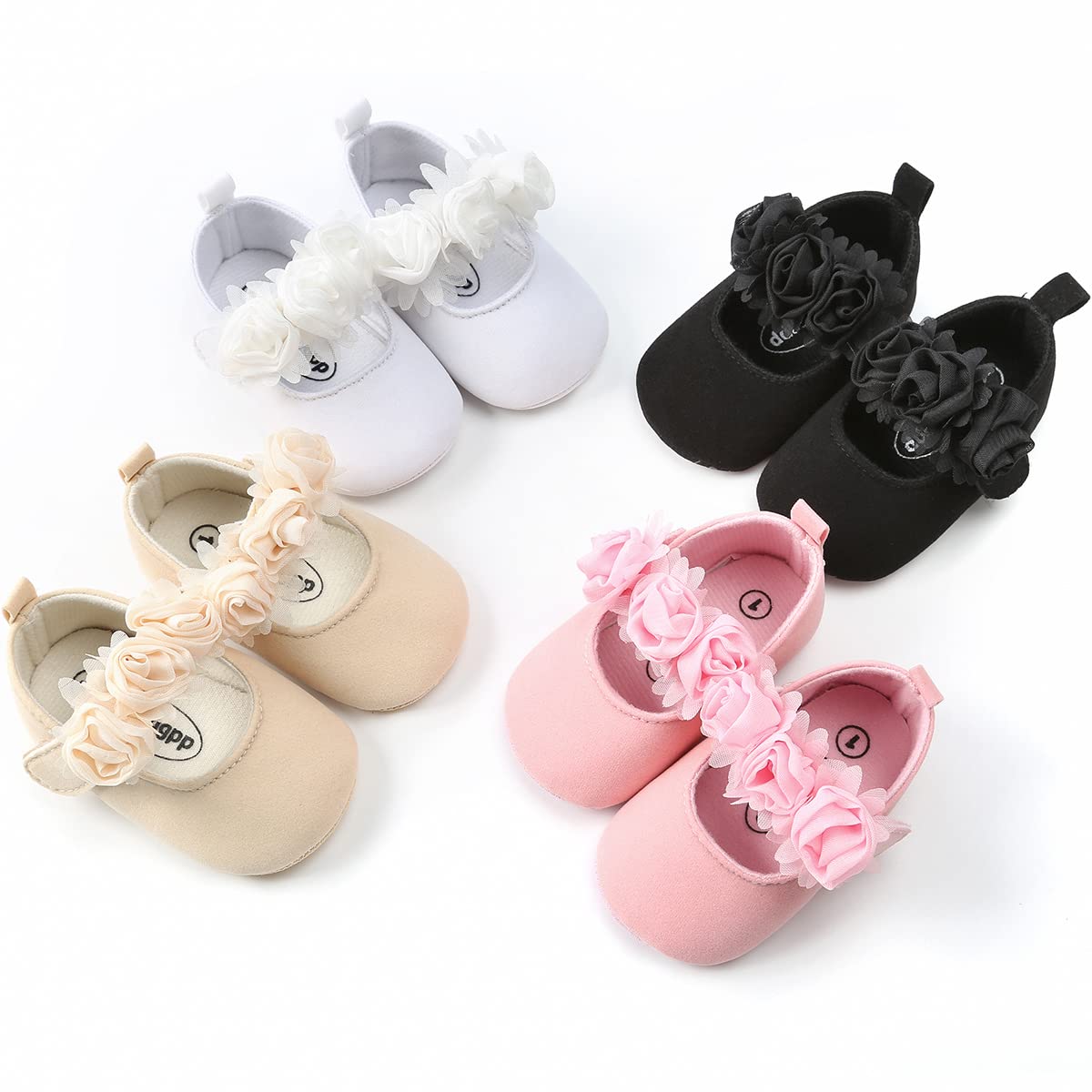 Baby Girls Mary Jane Flats with Bowknot Flowers Soft Newborn Infant First Walkers Crib Shoes Wedding Party Christmas Dress Shoes