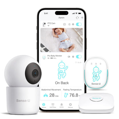 Sense-U Pro Baby Movement Monitor with Arousal Vibration, Movement/Rollover/Overheating Alerts, Audible & App Notifications, Easy Clip-On Design, Smart Sleep Monitor, FSA/HSA Eligible