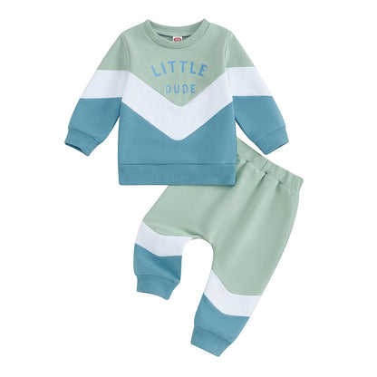 Kupretty Toddler Baby Boy Fall Winter Clothes Color Block Long Sleeve Sweatshirt Pullover Tops + Joggers Pants Outfit Set