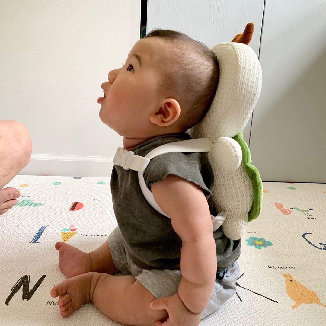 Bebamour Baby Walkers Head Protector Toddler Adjustable Baby Safety Pad Backpack Wear for Crawling with Safety Leash (New White, Cow)