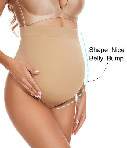 Seamless Maternity Thongs for Women, No Show Maternity Shapewear Over The Belly, Pregnancy Belly Support Panties