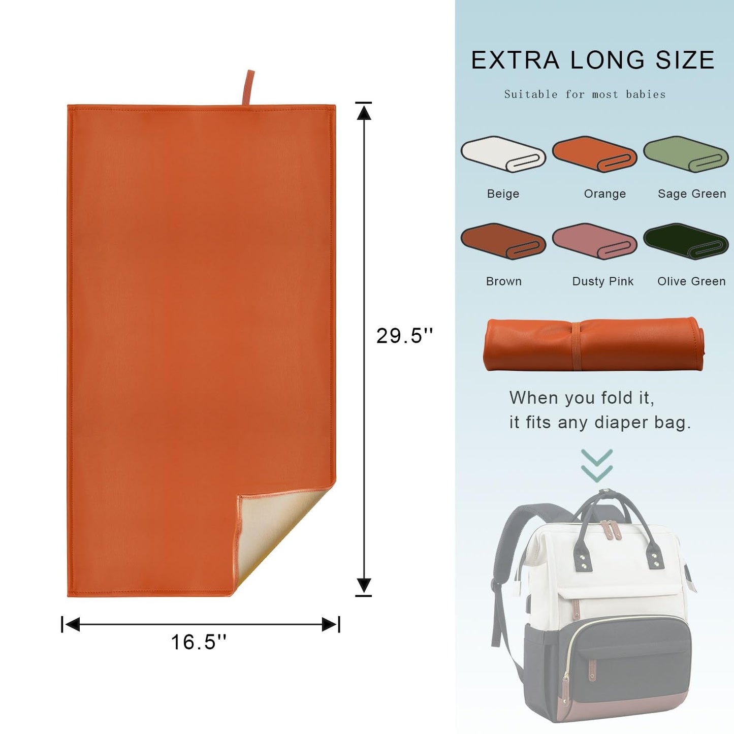 Sage Green Diaper Changing Pad for Baby, Portable Baby Changing Mat for Travel or Home, Foldable Mat Fits Perfectly in Diaper Bag (67-03)