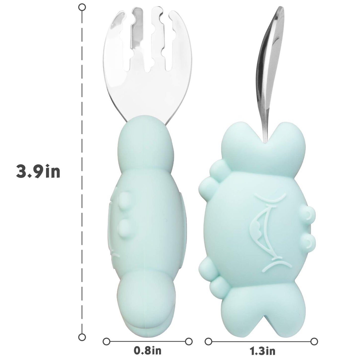 Silicone Suction Plate for Toddlers with Fork Spoon Set - Self Feeding Training Divided Plate Dish and Bowl for Baby and Toddler, Fits for Most Highchairs Trays (Cyan)
