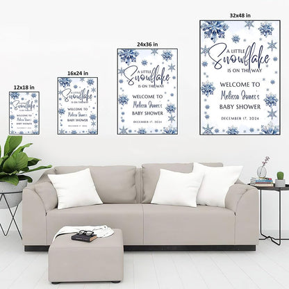 Personalized A Little Snowflake Is On The Way Welcome Sign, Pink, Girl, Winter Baby Shower Canvas