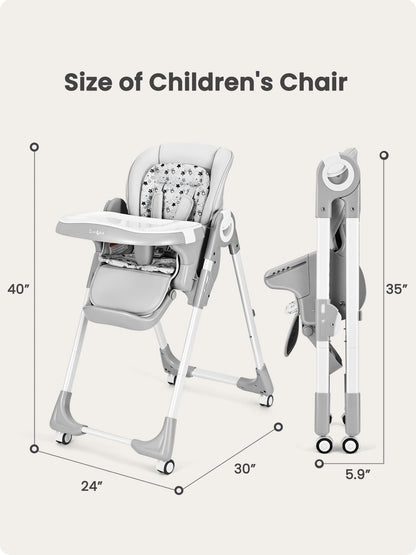 Convertible High Chairs for Babies and Toddlers, Foldable High Chair with Adjustable Backrest, Footrest and Tray, Baby Dinning High Chair with Lockable Wheels, Star Pink