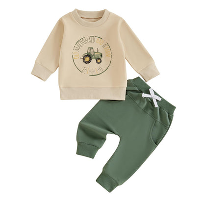Toddler Baby Boy Fall Winter Outfits Tractor Print Long Sleeve Sweatshirt Pants Set Kids Sweatsuit Clothes