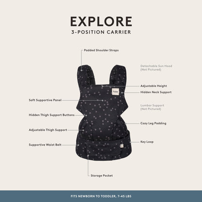 Baby Tula Explore Linen Baby Carrier 7 – 45 lb, Adjustable Newborn to Toddler Carrier, Multiple Ergonomic Positions Front and Back, Breathable and [Natural – Explore + Linen, Ash