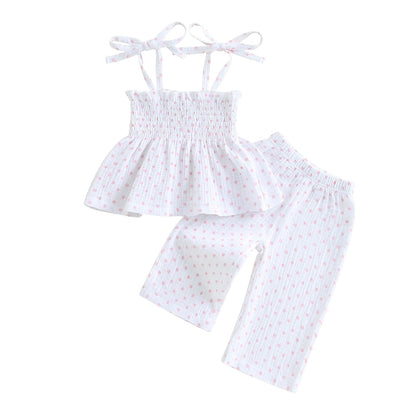 Toddler Baby Girl Clothes Tie-Up Strap Ruffle Camisole Tops Linen Pants Set Little Girls Summer Outfits